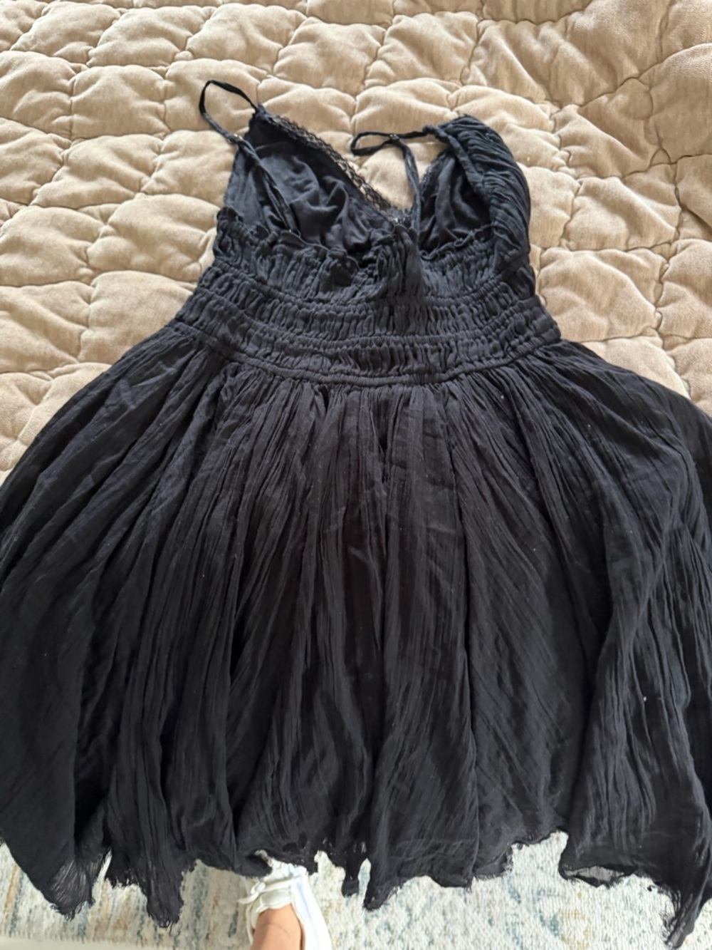 Free People Black Crinkled Mini Dress